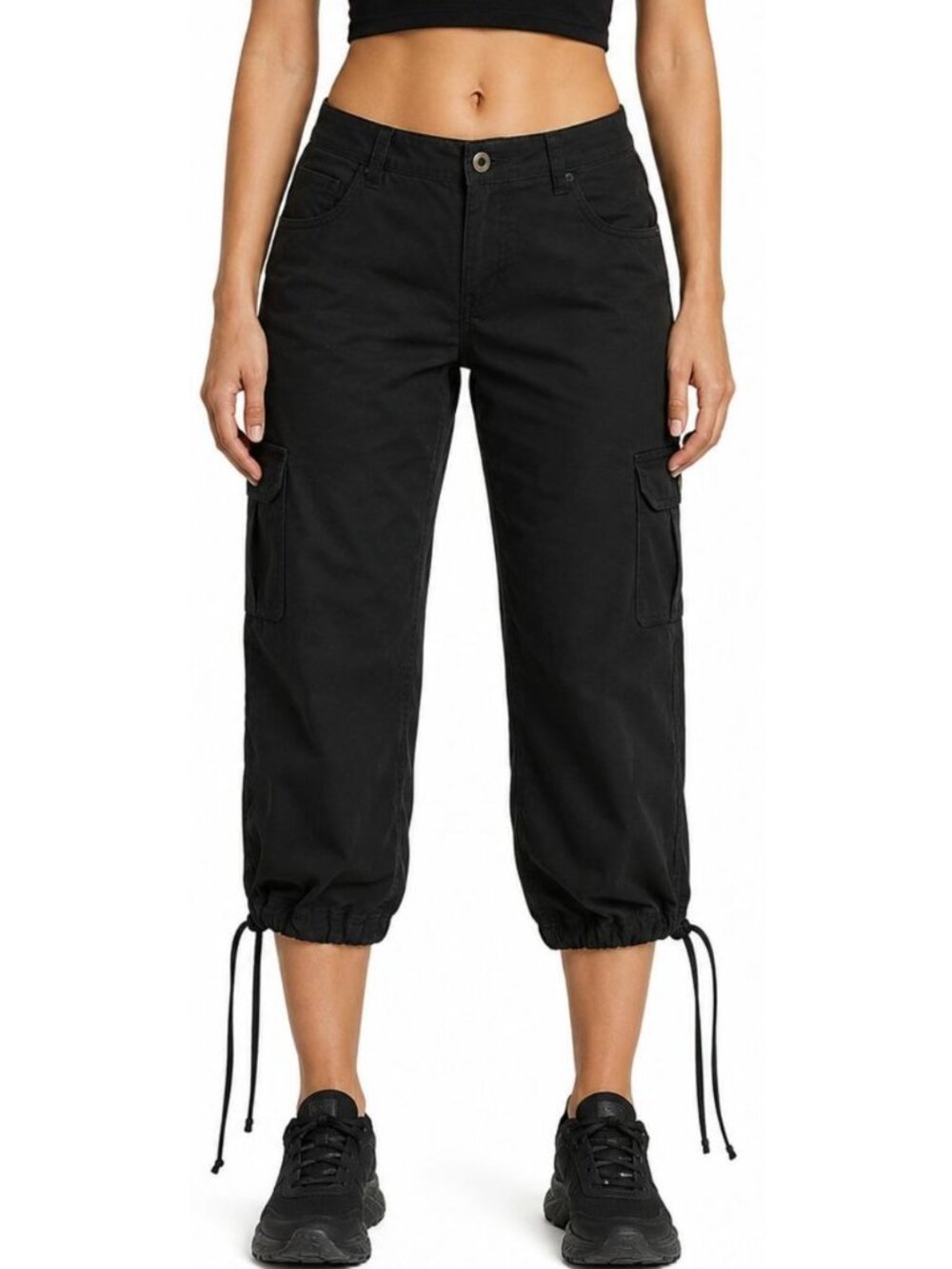 Susie Rose Size M Black Cotton Blend Cargo Capri Pants 6-Pocket Button